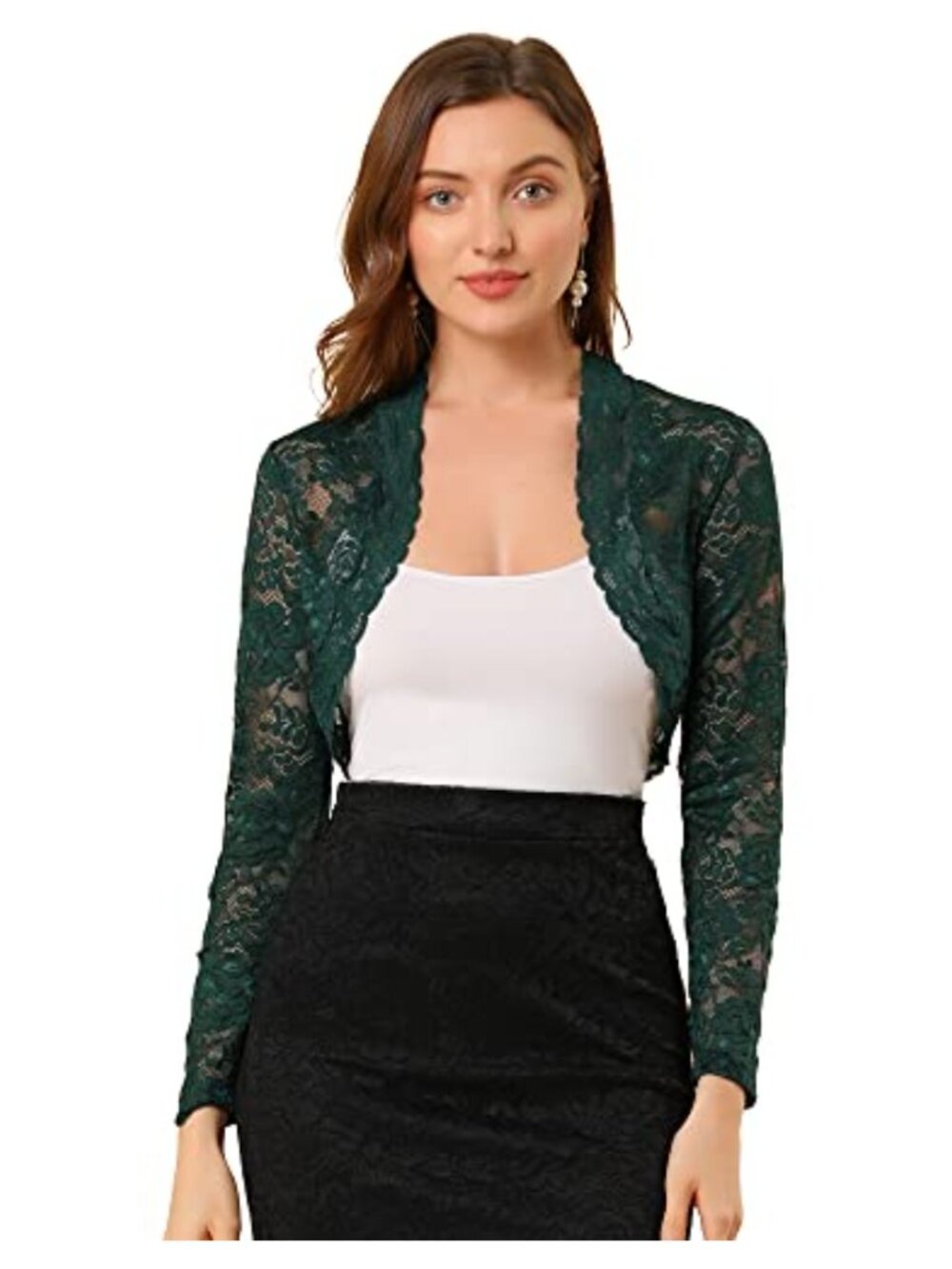 Allegra K Women's Crop Cardigan Floral Lace Sheer Shrug Top